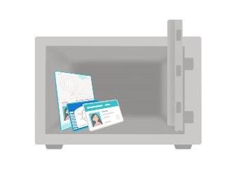Image d'un coffre-fort avec des documents d'identification dedans