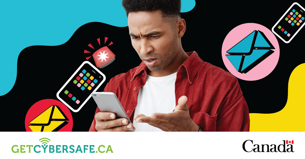 a person looks annoyed at his phone, with envelopes, phones and a siren