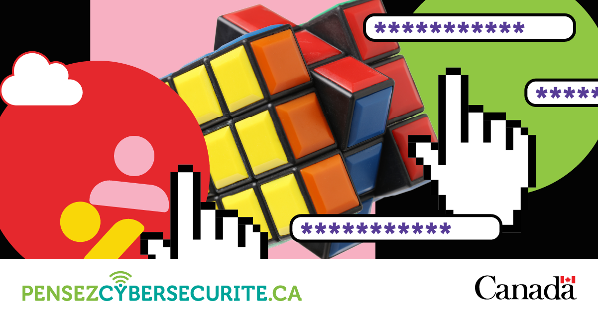 un Rubik's Cube presque résolu, avec mots de passe, des silhouettes de nouveaux conteacts, et des curseurs en forme de main