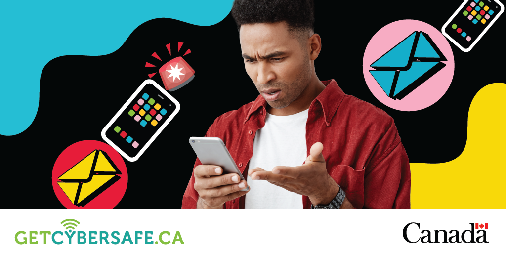 a person looks annoyed at his phone, with envelopes, phones and a siren